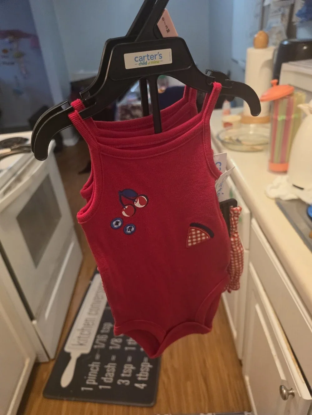Carter's Red Tank Onesie with Blue Button Detail